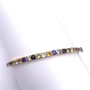 925 Sterling Silver UTC Round Multicolor Rhinestone Bangle Bracelet Extra Small